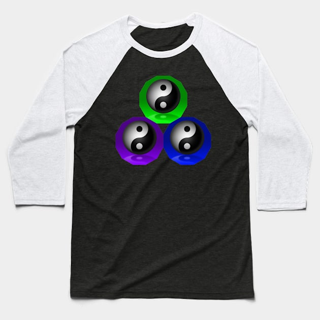 Yin Yang Triangle - Green, Blue and Purple Baseball T-Shirt by The Black Panther